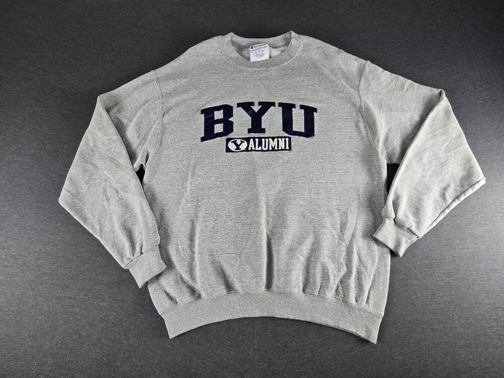BYU Cougars Sweatshirt Mens Large Gray NCAA Football Champion Alumni Crewneck
